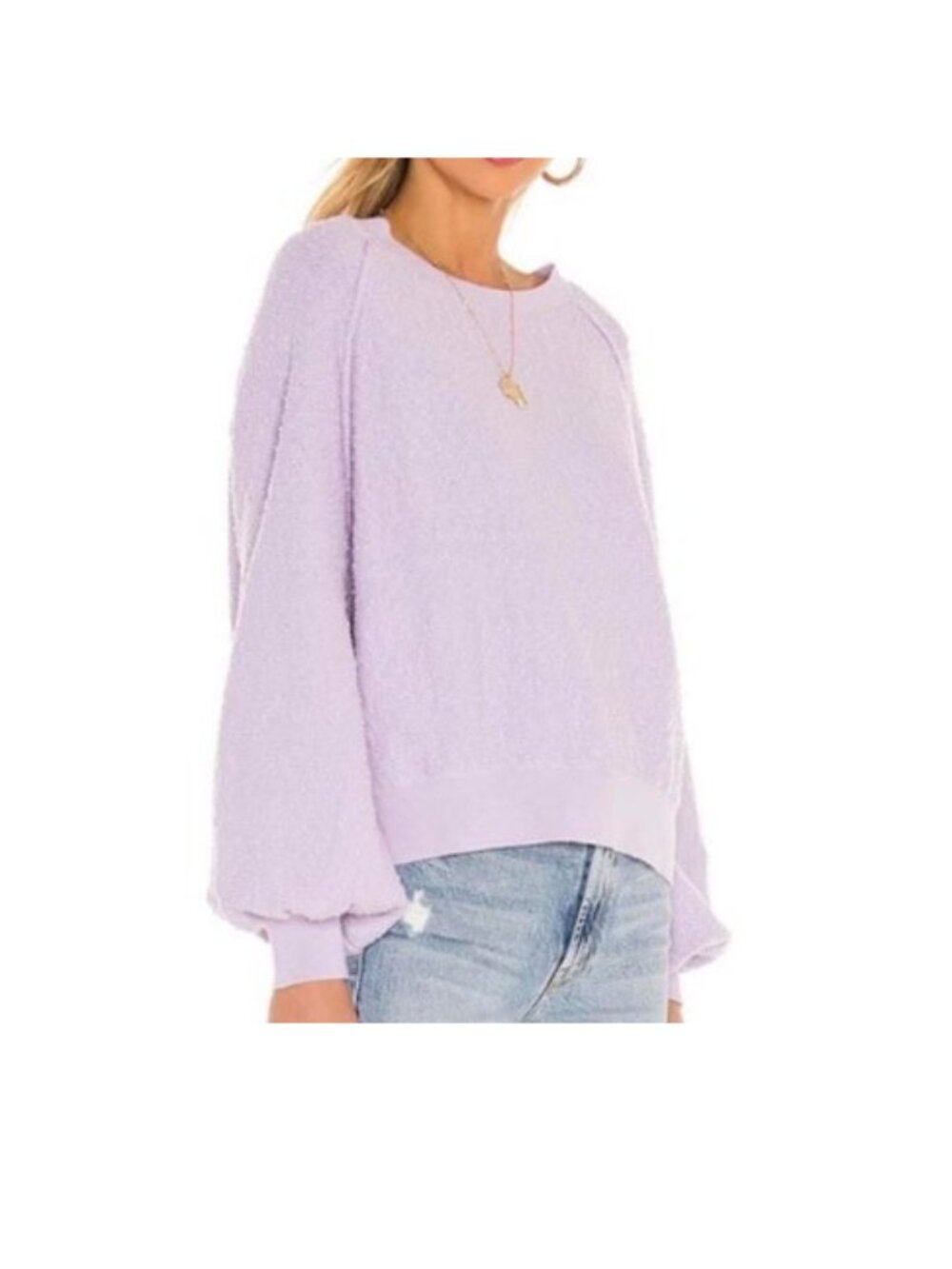 Free People Lavender Crewneck Textured Pullover